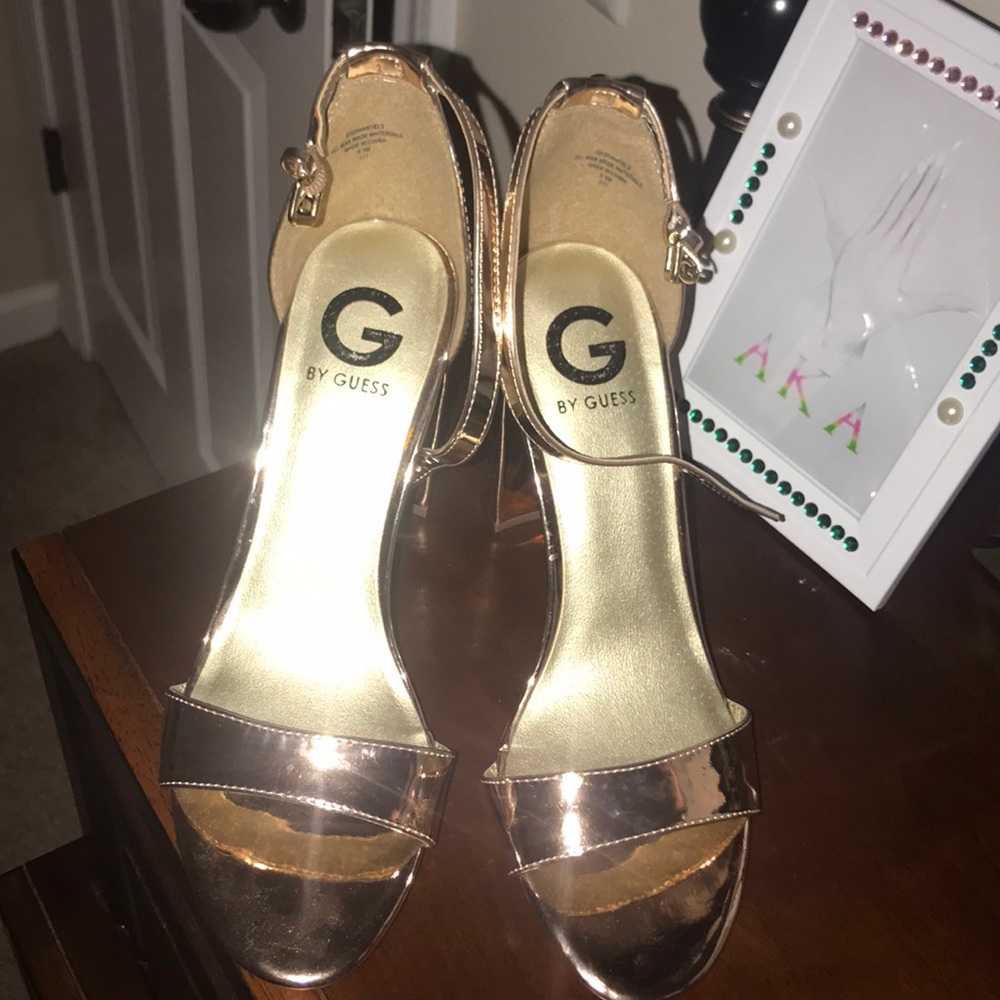 GUESS Gold Ankle Strap Heels